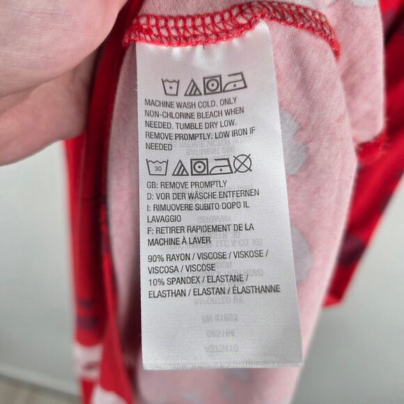 LOGO by Lori Goldstein Cherry Red Floral Short Sleeve Midi Dress White‎ Godet L - Picture 7 of 8